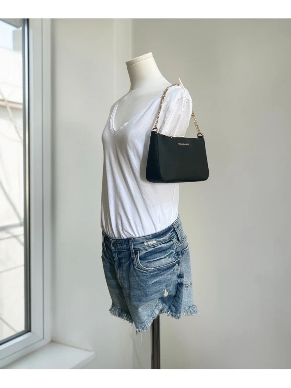 Michael Kors Black Saffiano Leather Convertible Crossbody with Gold Chain